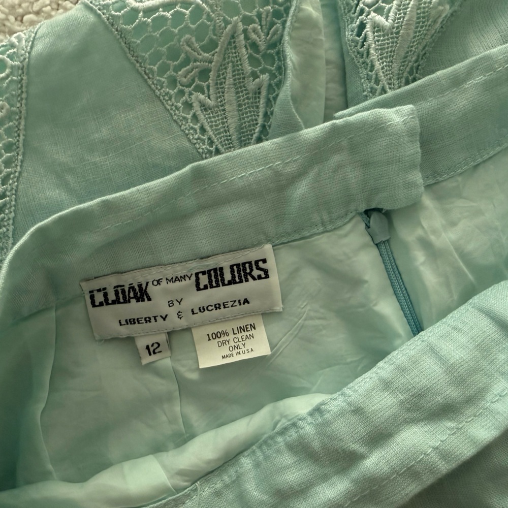 Cloak Of Many Colors Liberty & Lucrezia Set Sz 12 Linen Lace Mint Top Skirt VTG - Picture 9 of 14